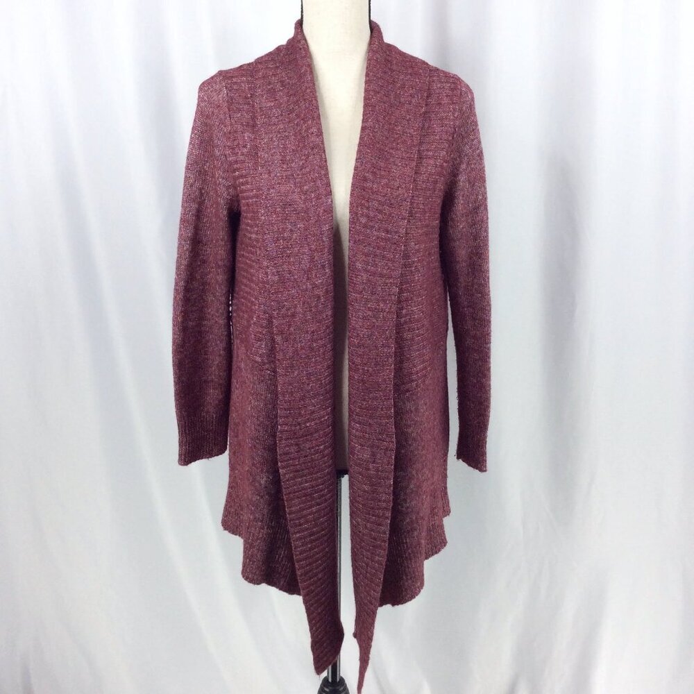 J Jill Open Cardigan Sweater Womens‎ Size Medium Red Poly Wool Blend Waterfall